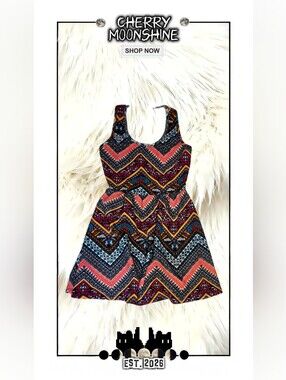 Self Esteem Chevron Geometric Multicolor Sleeveless Skater Mini Dress Size S